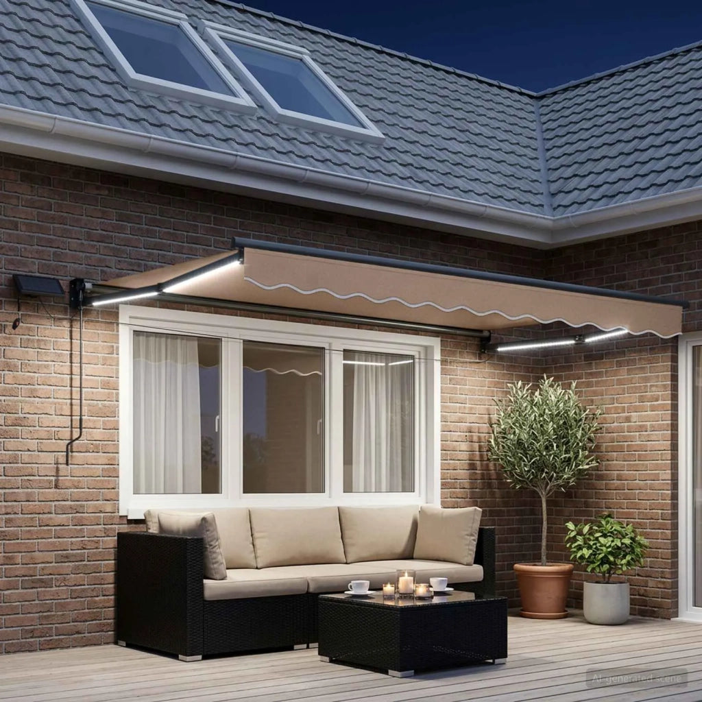Tenda retrattile manuale con LED Tortora 3426362