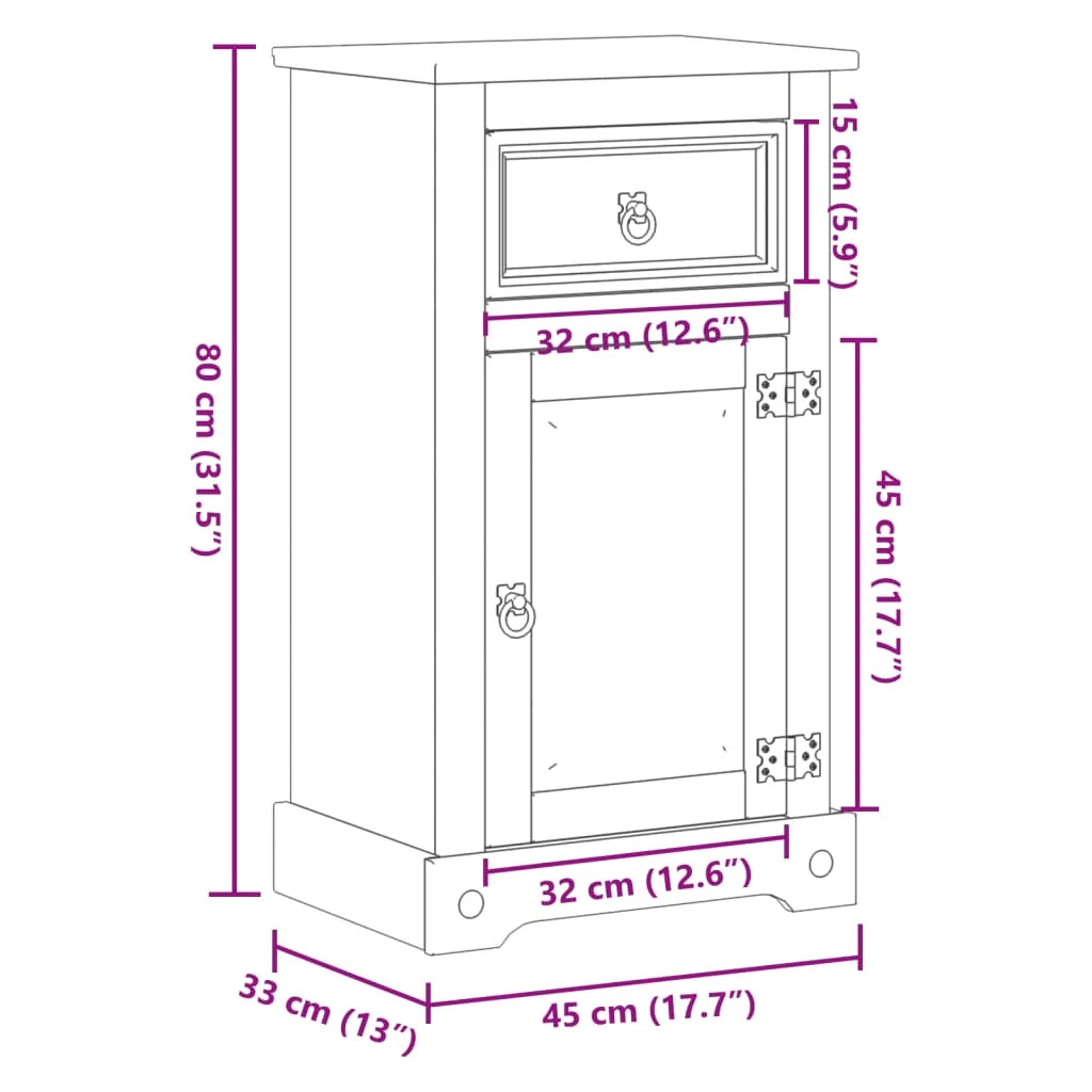 Mobiletto rustico da bagno con cassetto e anta 45 x 33 x 80 cm legno massello di pino finitura miele 02_0057600