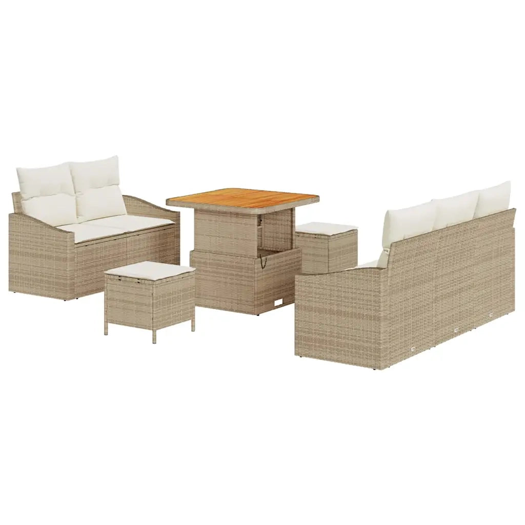 Set Divano da Giardino con cuscino 8 pcs Beige polyrattan