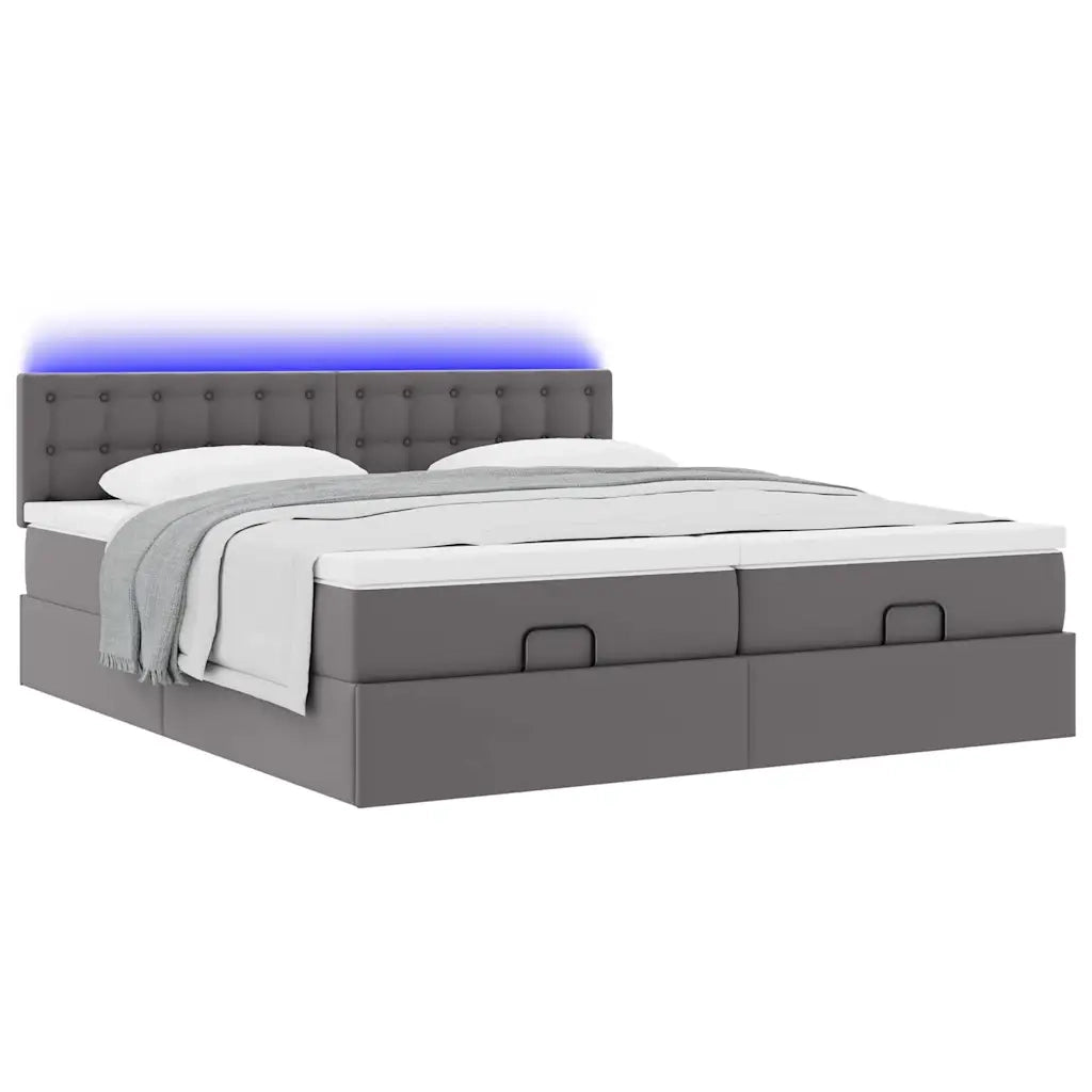 Pouf Letto con Materassi e LED Grigio 160x200cm Similpelle