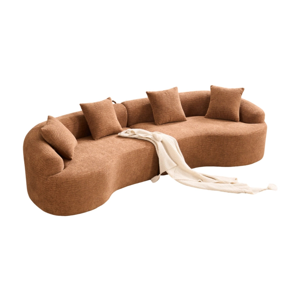 Divano curvo modulare 4 posti in chenille color caramello