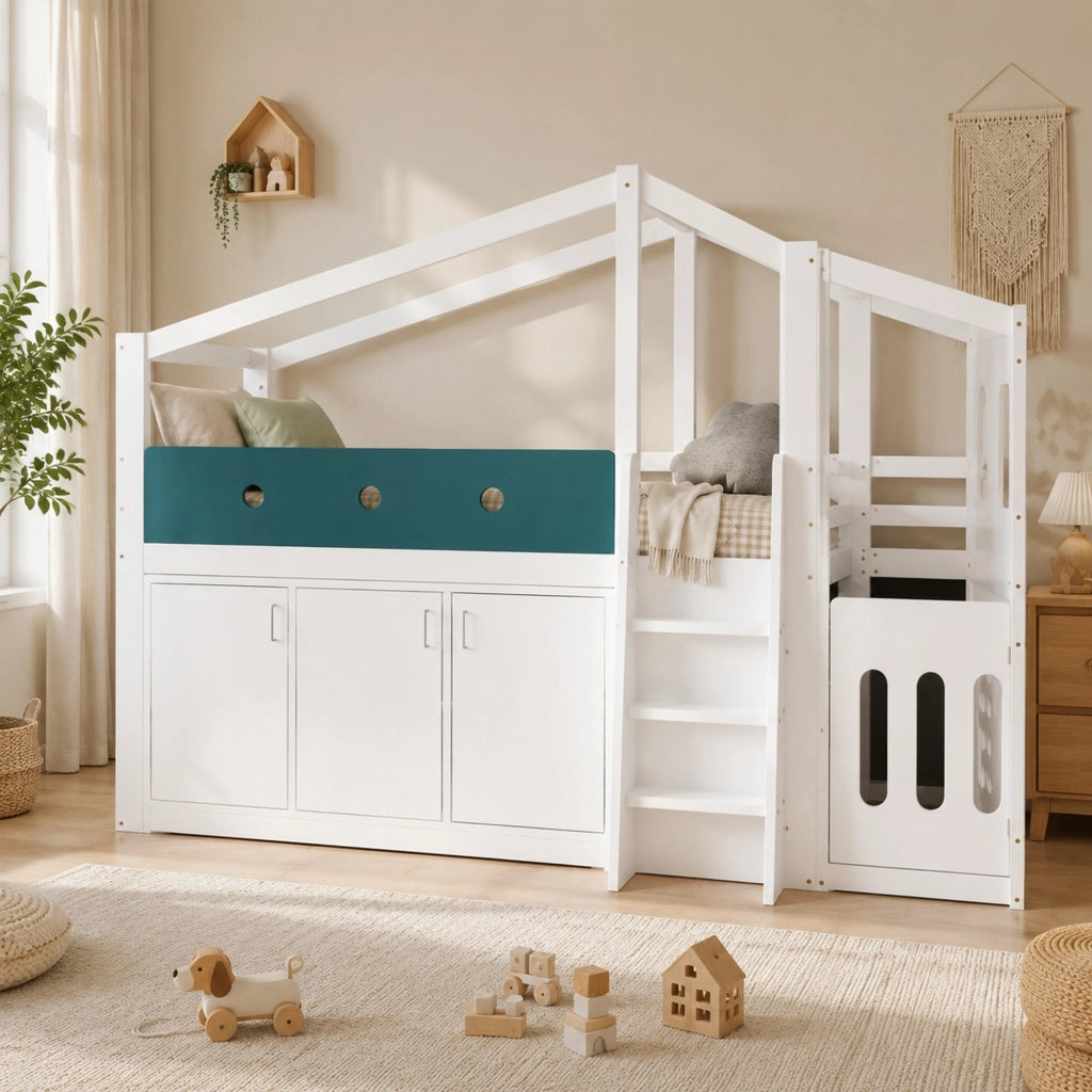 LETTO Semialto a forma di casa 90x200 cm Bianco in legno e MDF