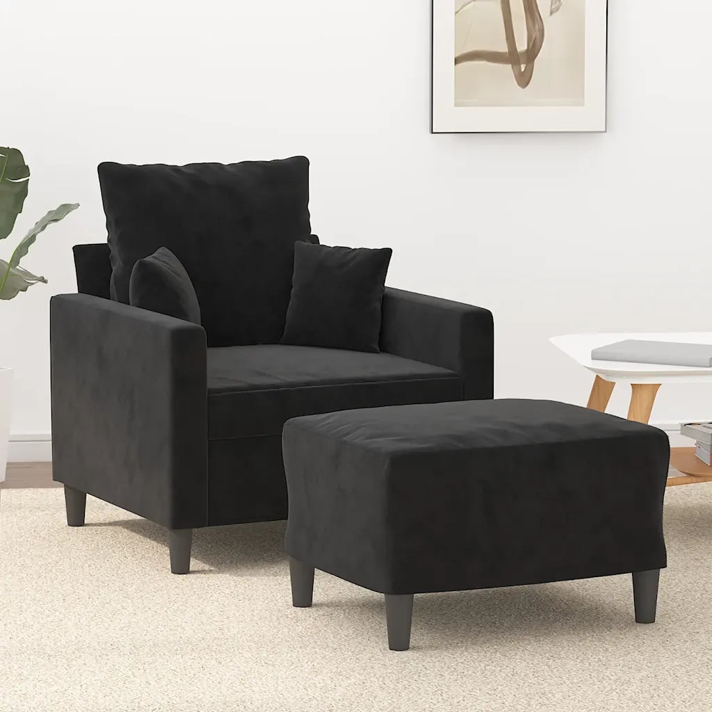 Poltrona | Sedia Relax con Poggiapiedi Nero 60 cm in Velluto