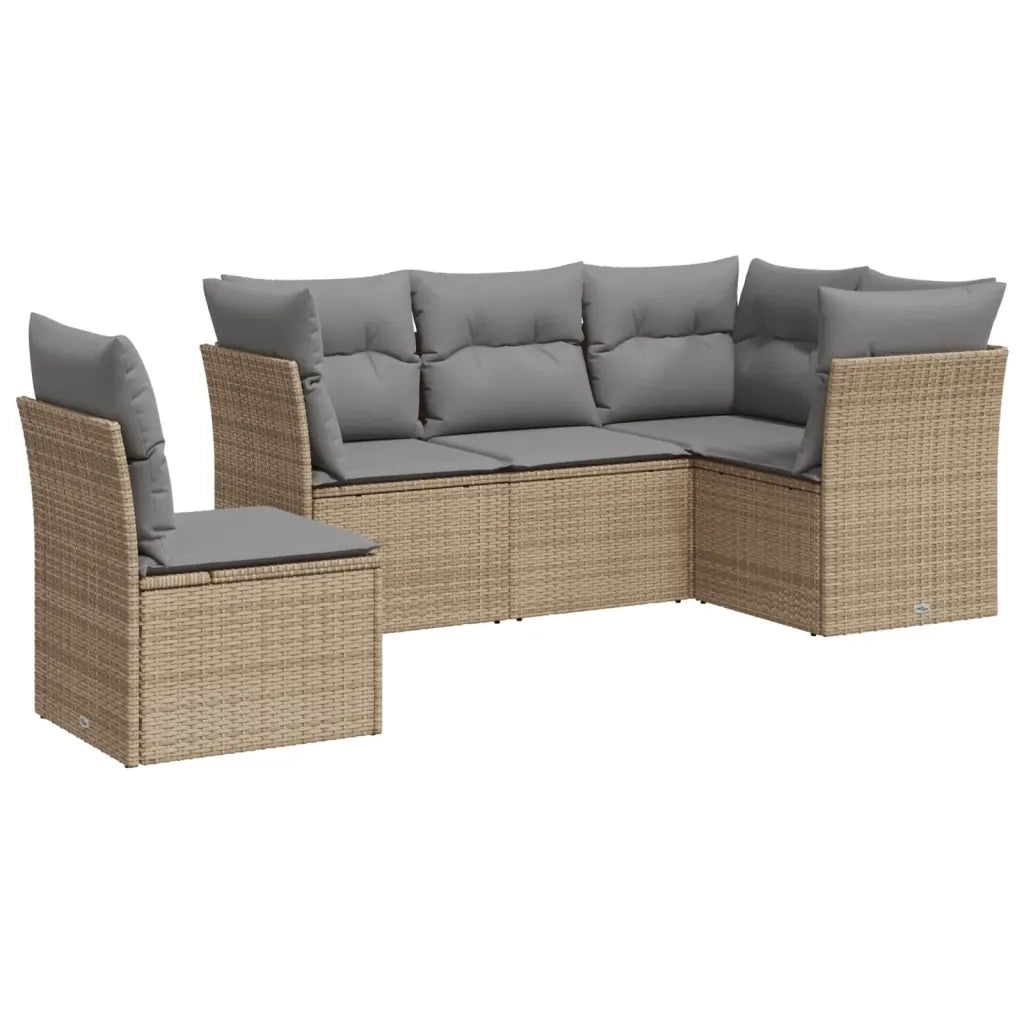 Set Divano da Giardino 5 pz con Cuscini Beige in Polyrattan 3249478
