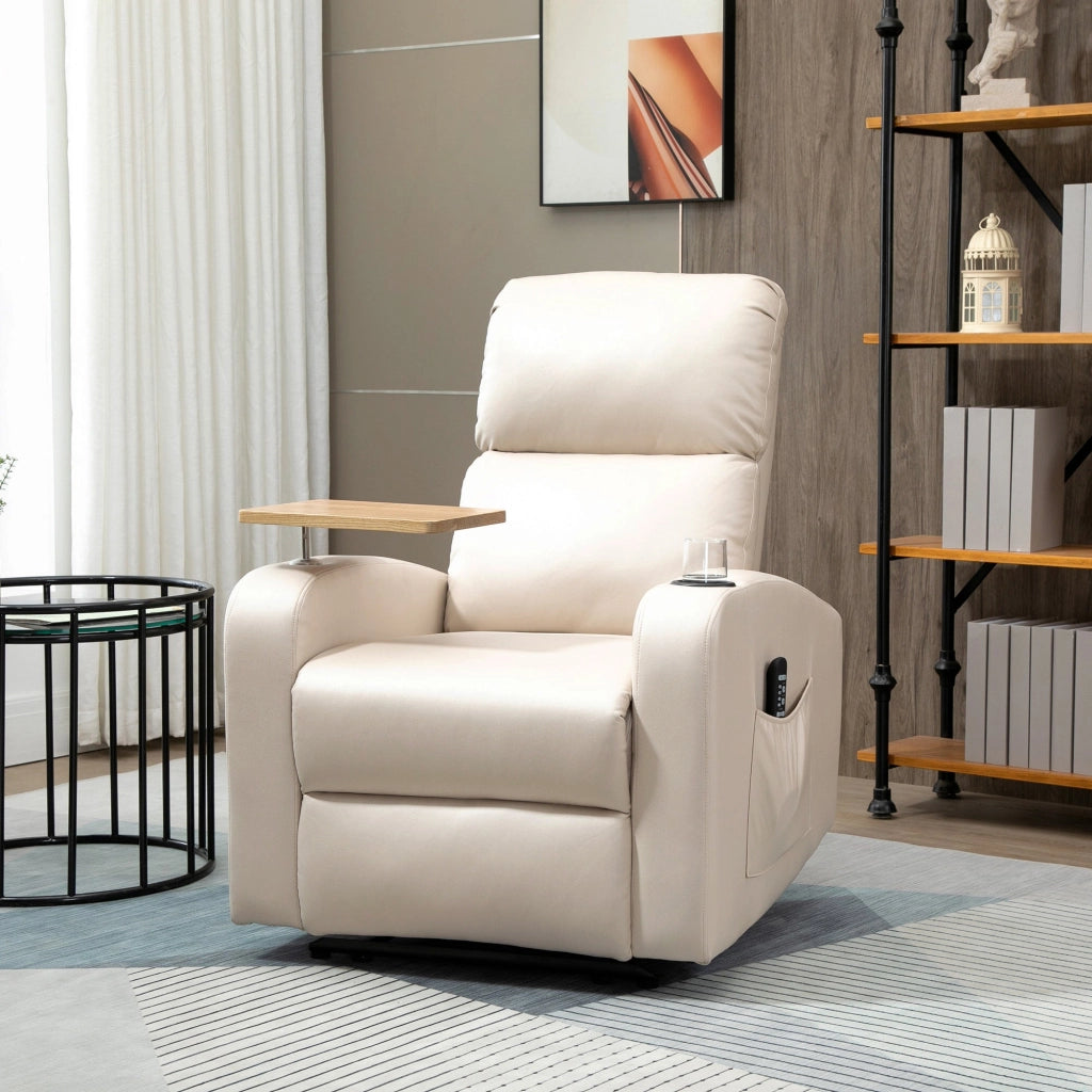 Poltrona Massaggiante e Reclinabile 77x93x105 cm con Tavolino Girevole Beige