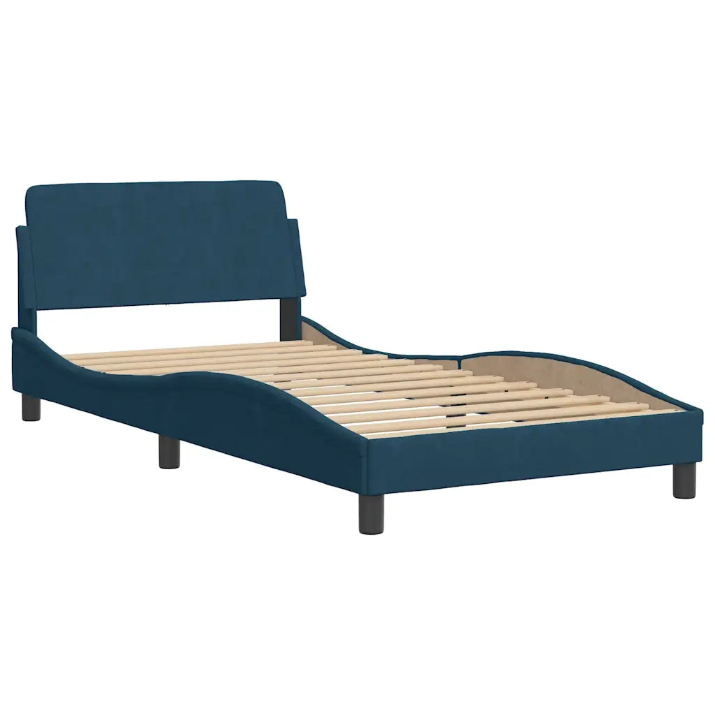Letto singolo | Letto per adulti | Giroletto con Testiera Dover Blu 100x200 cm in Velluto