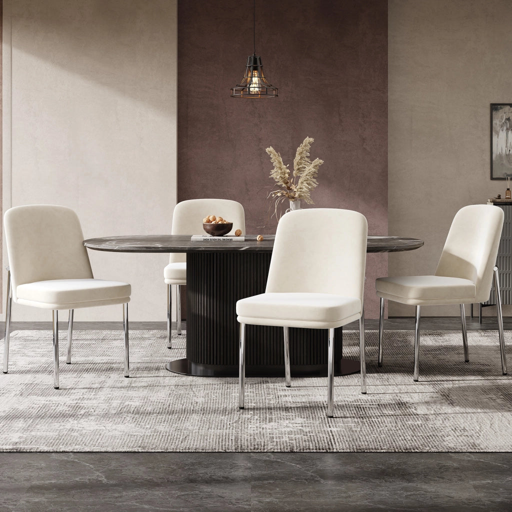 Sedie da sala da pranzo 4 pezzi con cuscino imbottito e gambe in metallo, design moderno minimalista, in velluto beige