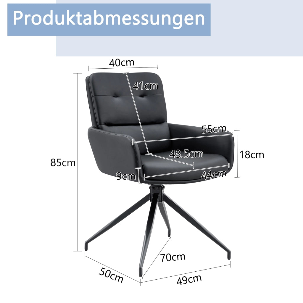 SEDIA Girevole 85 cm in PU Nero e Metallo Nero Set da 2 pezzi