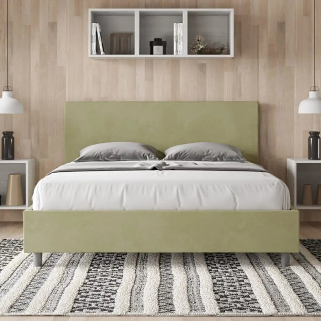 Letto matrimoniale contenitore imbottito 160x200 microfibra tè verde Adele