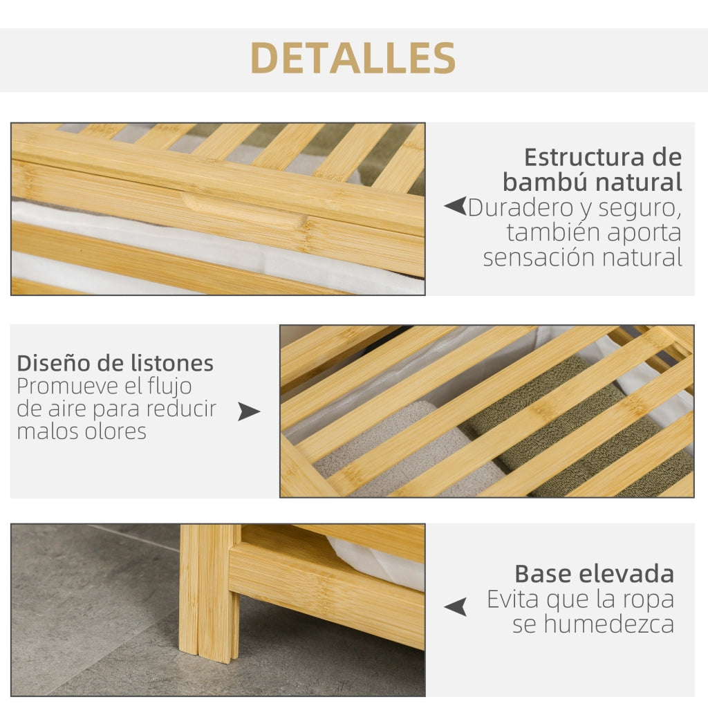 Cesto Portabiancheria Bamb¨´ ¨C Xylo ¨C 55L con 2 Manici e Sacca Rimovibile 50x36x60cm Naturale