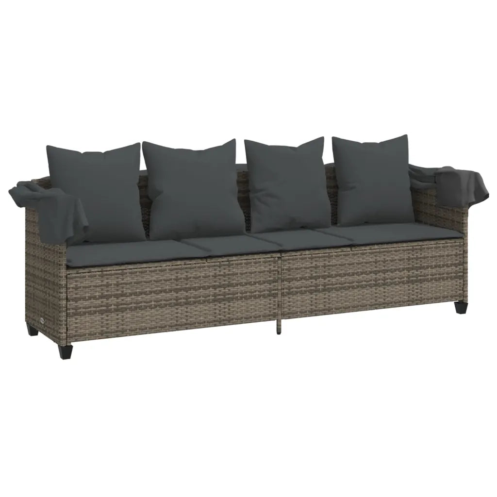 Lettino Prendisole con Baldacchino e Cuscini Grigio Polyrattan 368355