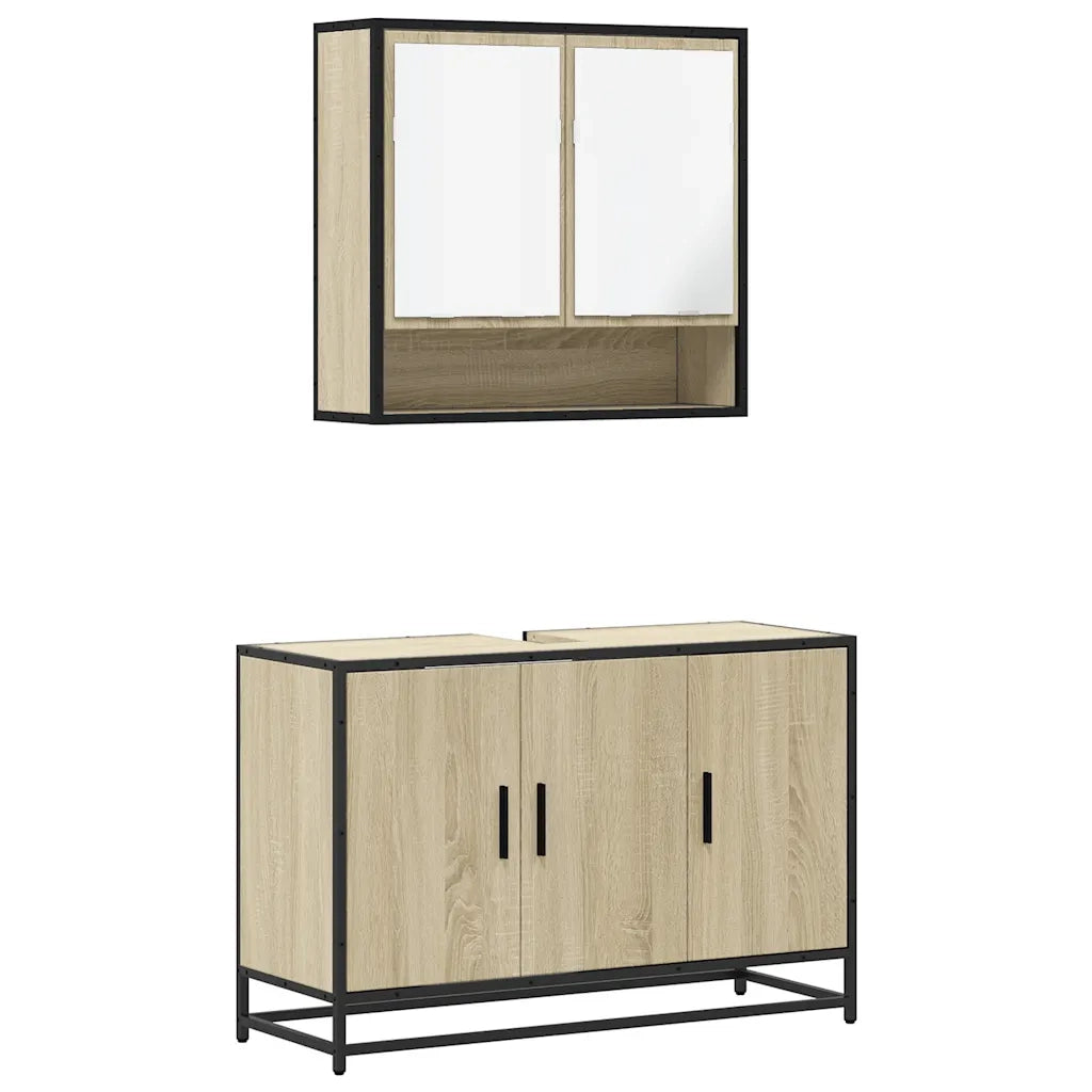 Set Mobili da Bagno | Armadio da bagno 2 pz Rovere Sonoma in Legno Multistrato