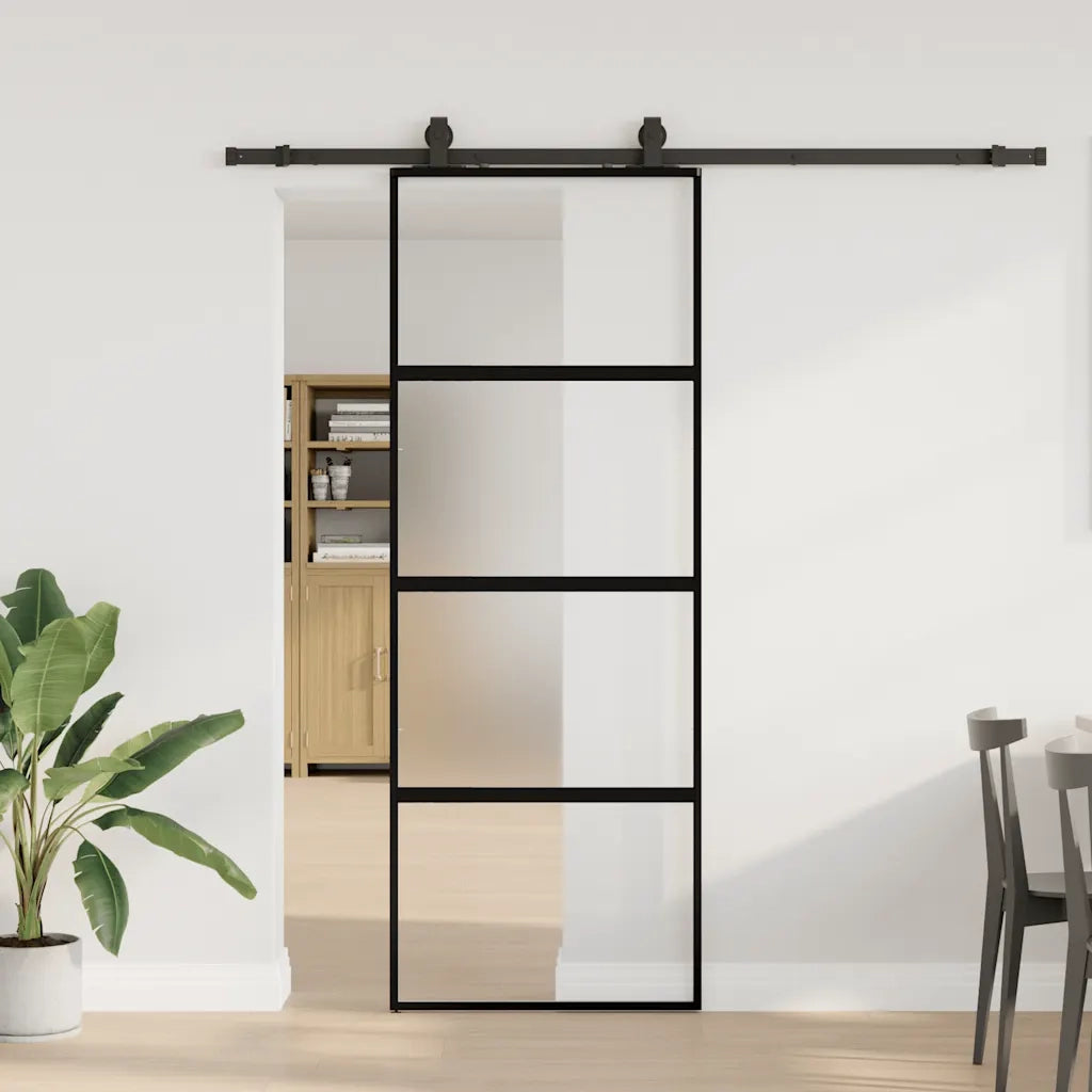 Porta Scorrevole Set Ferramenta Nera 76x205 cm Vetro Temperato