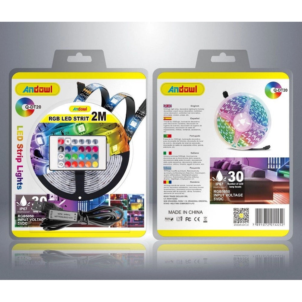 Trade Shop - Striscia Led Rgb Usb 2 Metri Con Telecomando 5050 5v Ip67 Impermeabile Q-dt20 -
