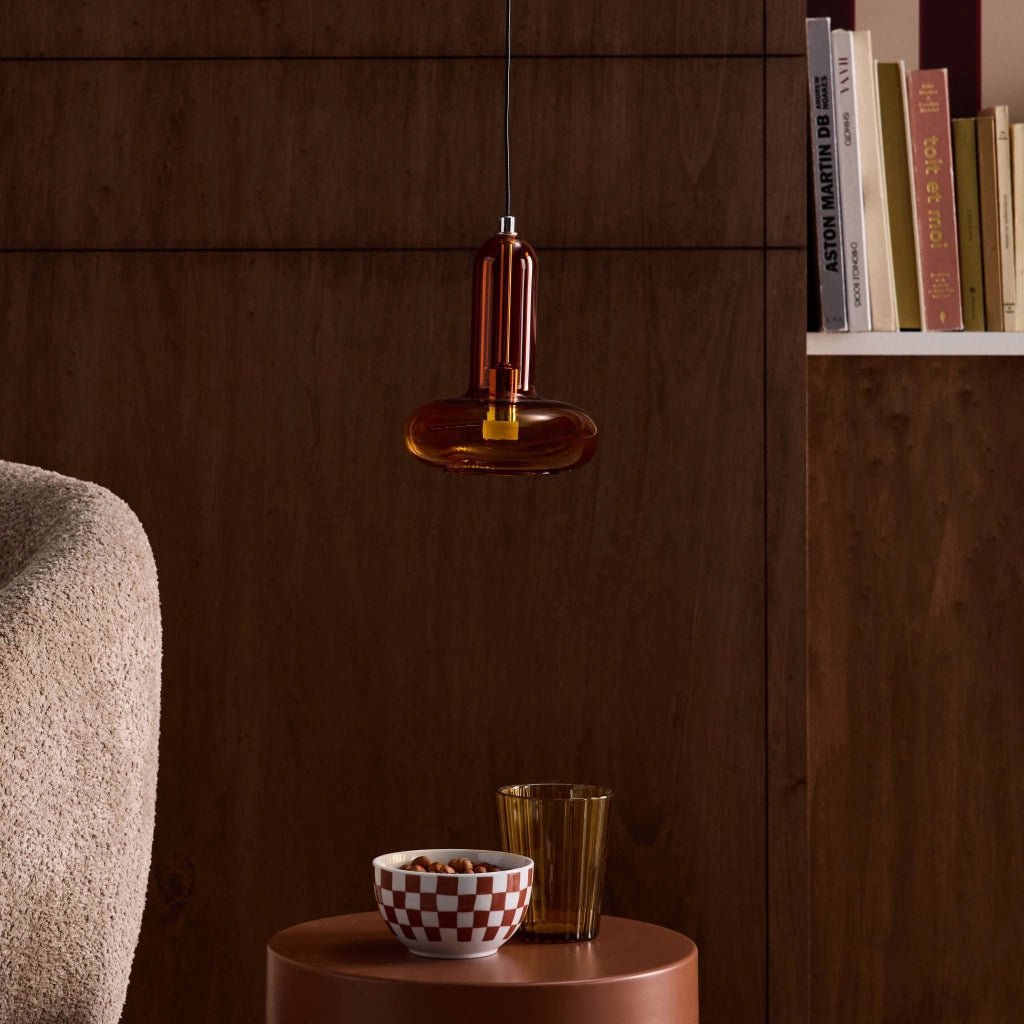 Lampada a sospensione led in vetro, ø15cm, ambra
