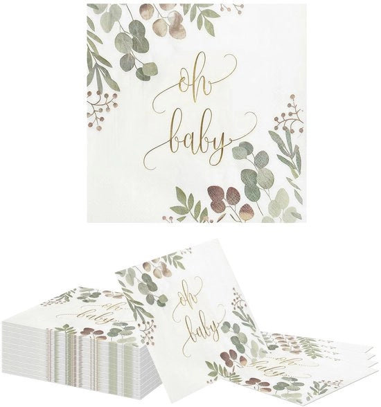 Serviette a foglia di eucalipto 40 pezzi - 2 strati - decorazione per festa di benvenuto - disegno botanico - 33x33 cm - cloruro libero - serviette per festa