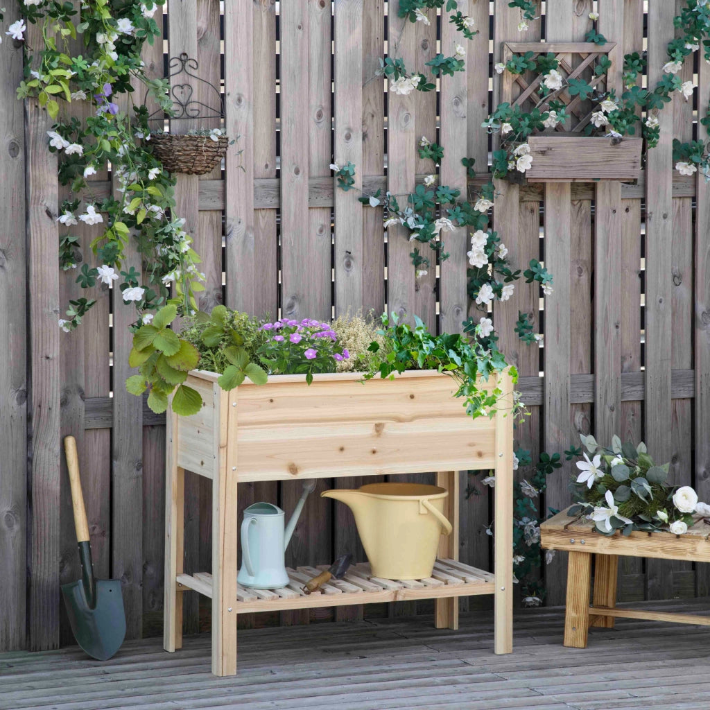Fioriera da giardino con ripiano a doghe e sistema di irrigazione ¨C Minimal ¨C Legno massello 90x40x81 cm