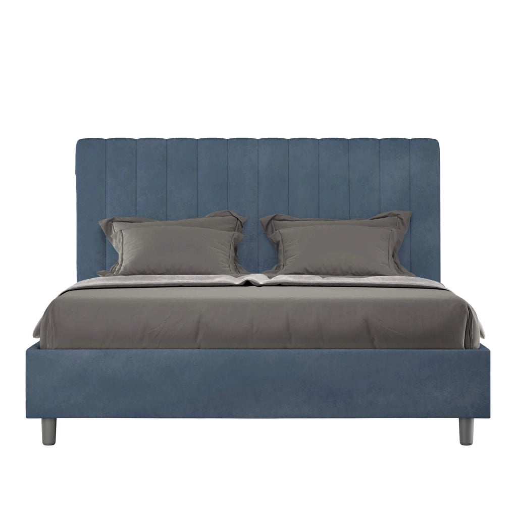 Letto una piazza e mezza contenitore imbottito 130x190 microfibra blu Agueda