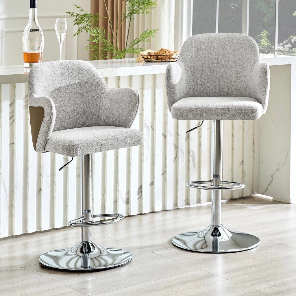 SGABELLO BAR Set da 2 pezzi Regolabile Girevole in Tessuto Grigio e Marrone