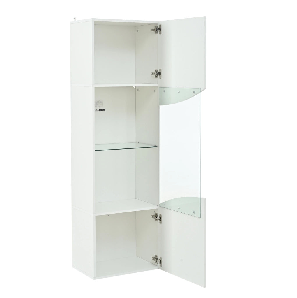 Vetrina 35x50x165 cm con illuminazione LED e 4 ripiani in legno e vetro bianco