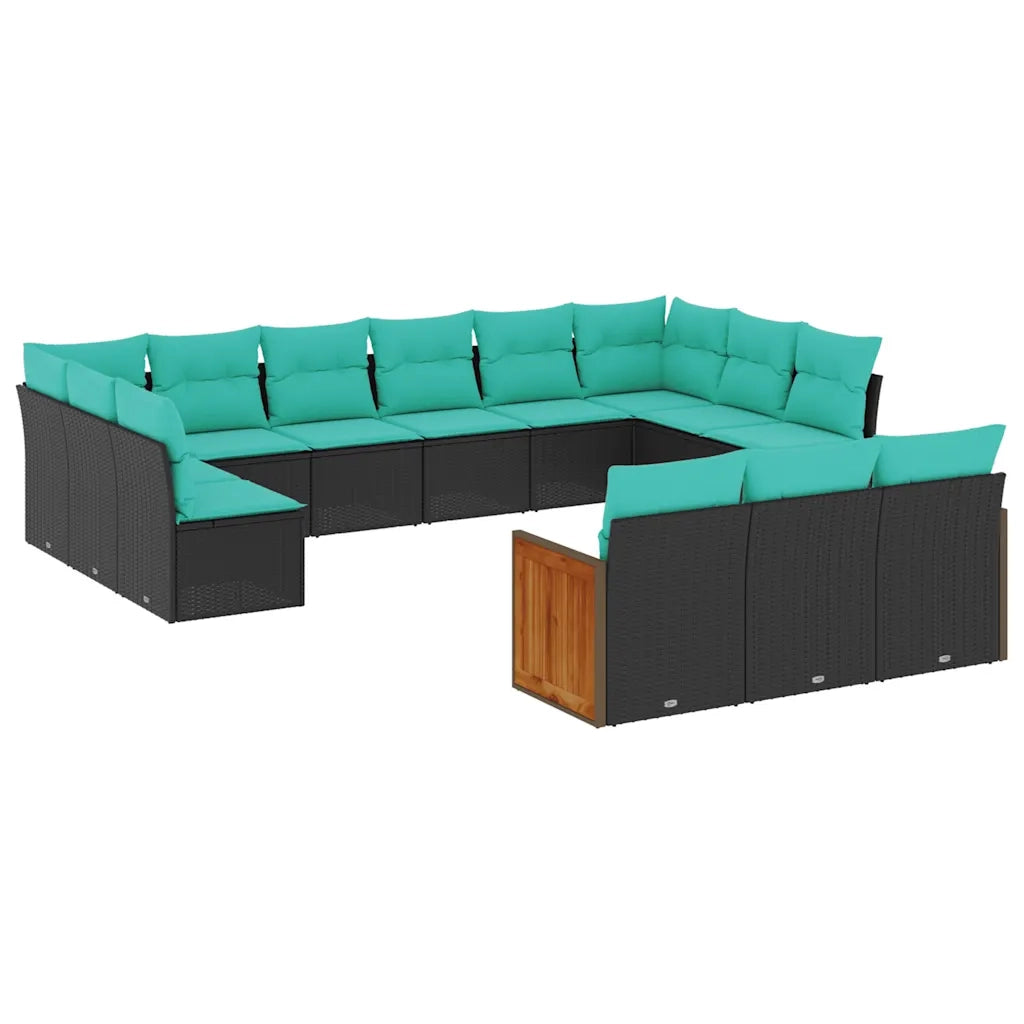 Set Divani da Giardino 13 pz con Cuscini Nero in Polyrattan 3228136