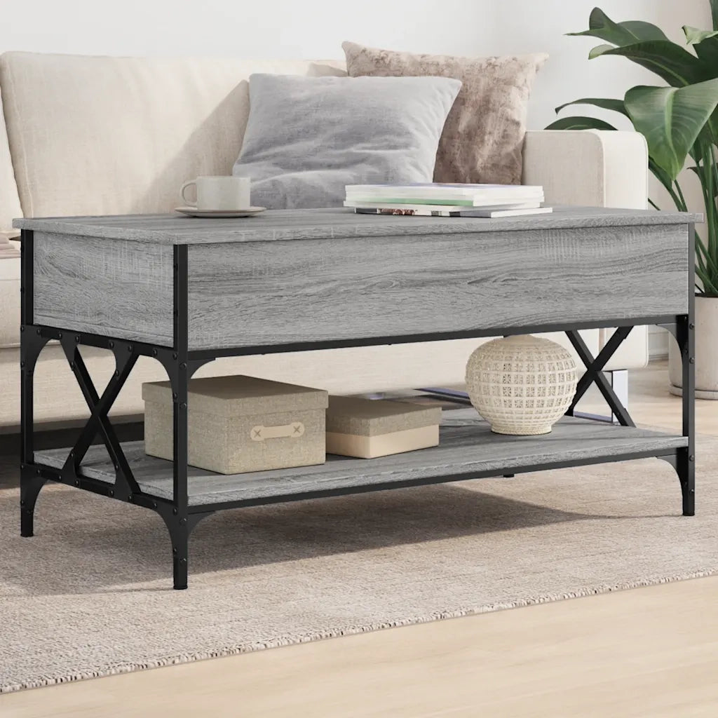 Tavolino Salotto Grigio Sonoma 100x50x50 cm Multistrato Metallo 845359