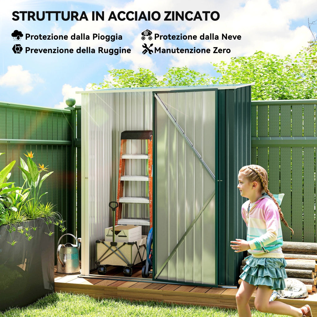 Casetta da Giardino in Acciaio ¨C Xylo ¨C Verde, 161.5x94.5x196cm, Porta Attrezzi con Catenaccio