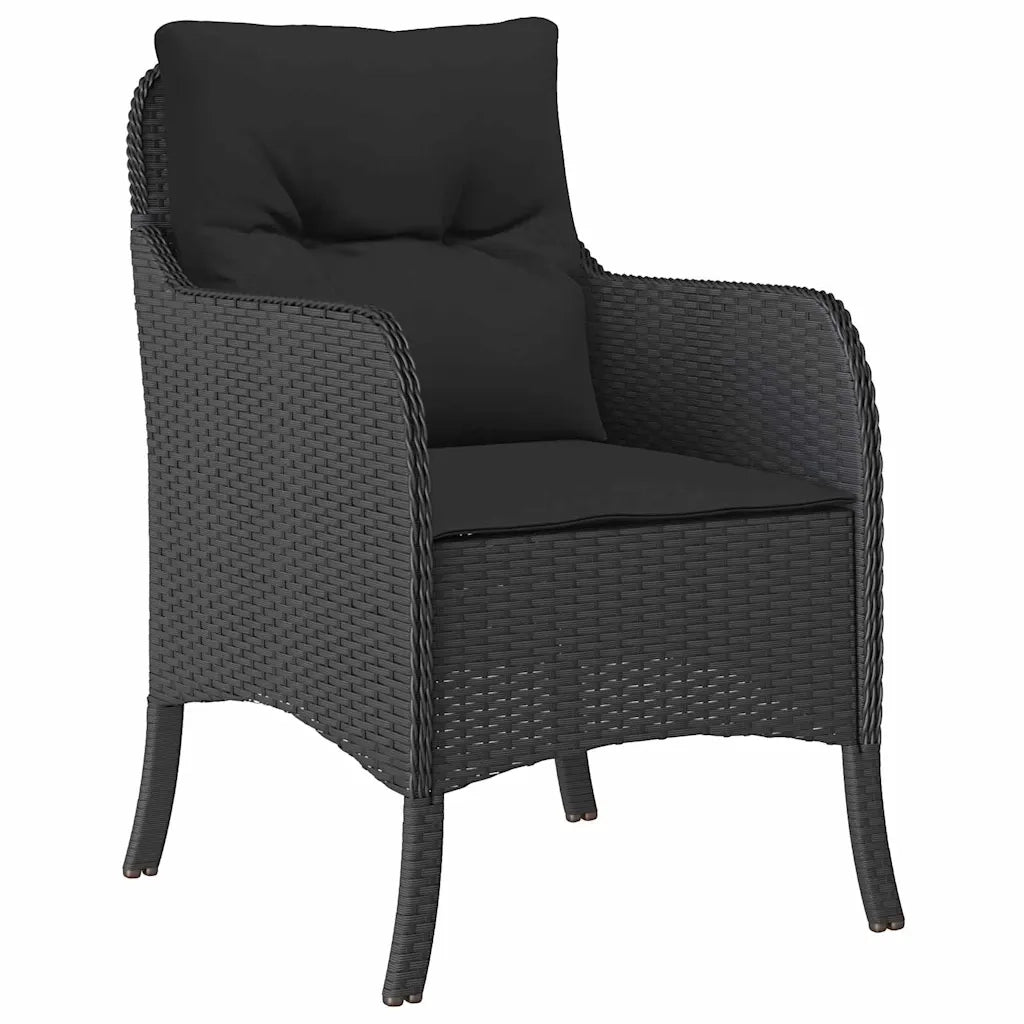 Set da Pranzo per Giardino con cuscino 3 pcs Nero polyrattan