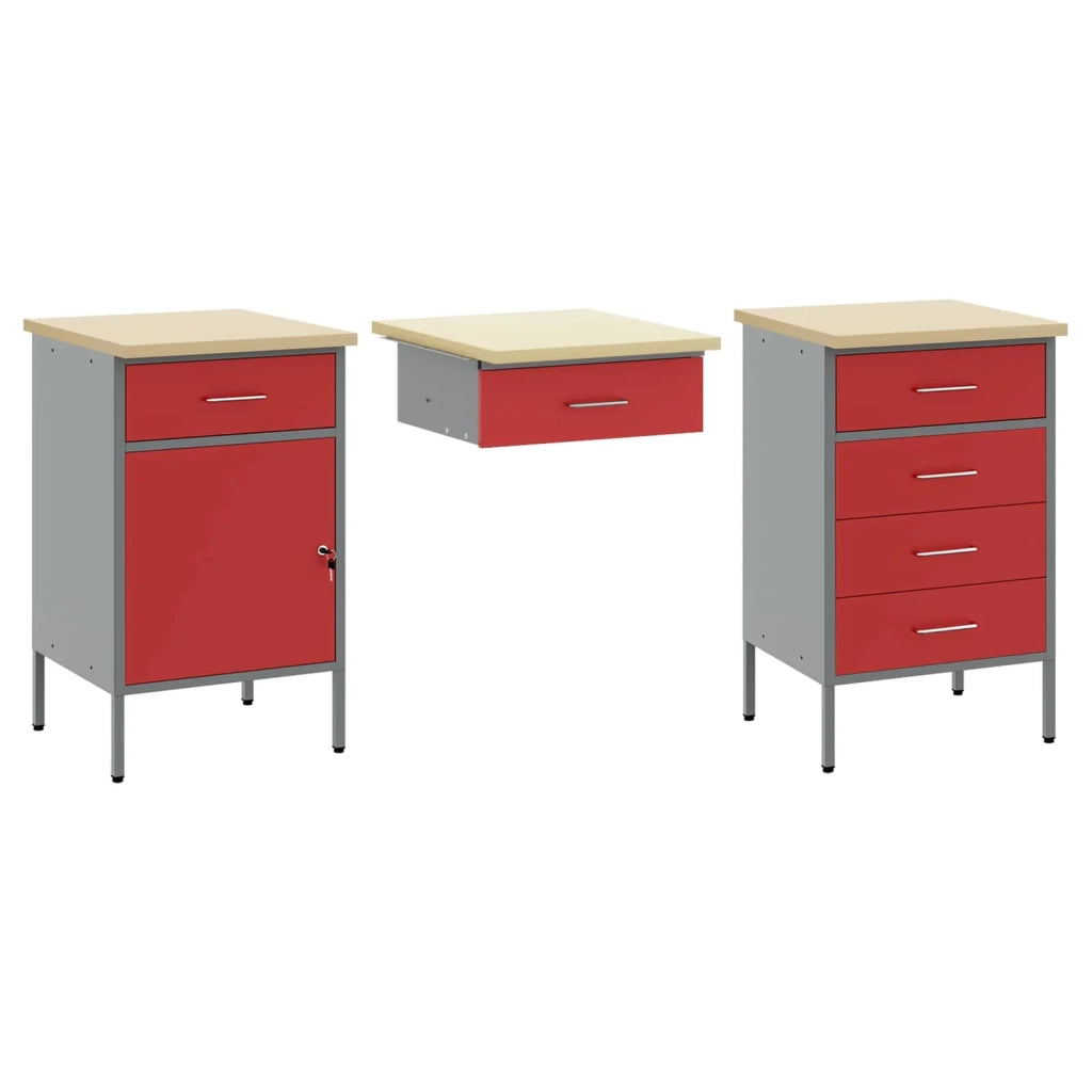 Mobile da lavoro 8 pcs Rosso Legno ingegnerizzato e acciaio 3321465