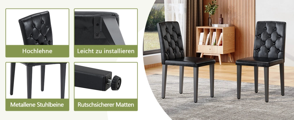 Set di 4 sedie da pranzo in nero puro: lusso discreto. La scelta ideale per le sale da pranzo in stile europeo, con gambe in metallo nero per una magg