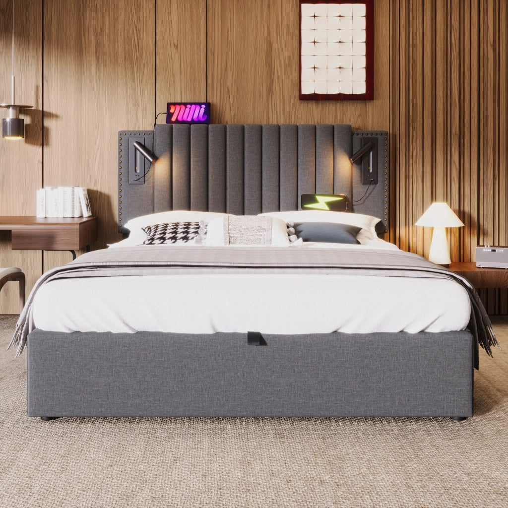 letto imbottito cotone grigio 180x200 cm
