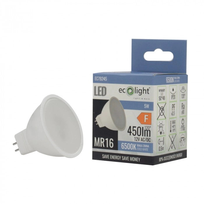 Lampadina LED MR16 GU5.3 5W 12V 6500K 400lm Ecolight
