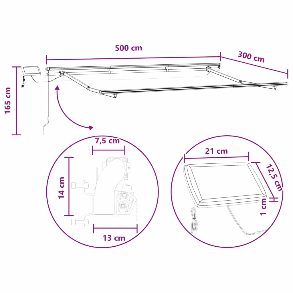 Tenda retrattile Tortora 500 × 300 cm Tessuto e Alluminio 3426326