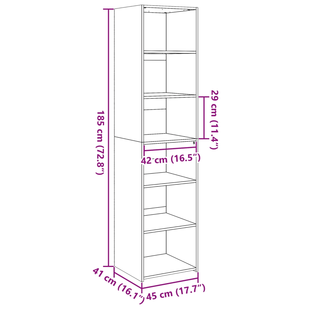 Credenza | Madia | Buffet da pranzo | Armadio da pranzo Grigio Cemento 45x41x185 cm in Legno Multistrato