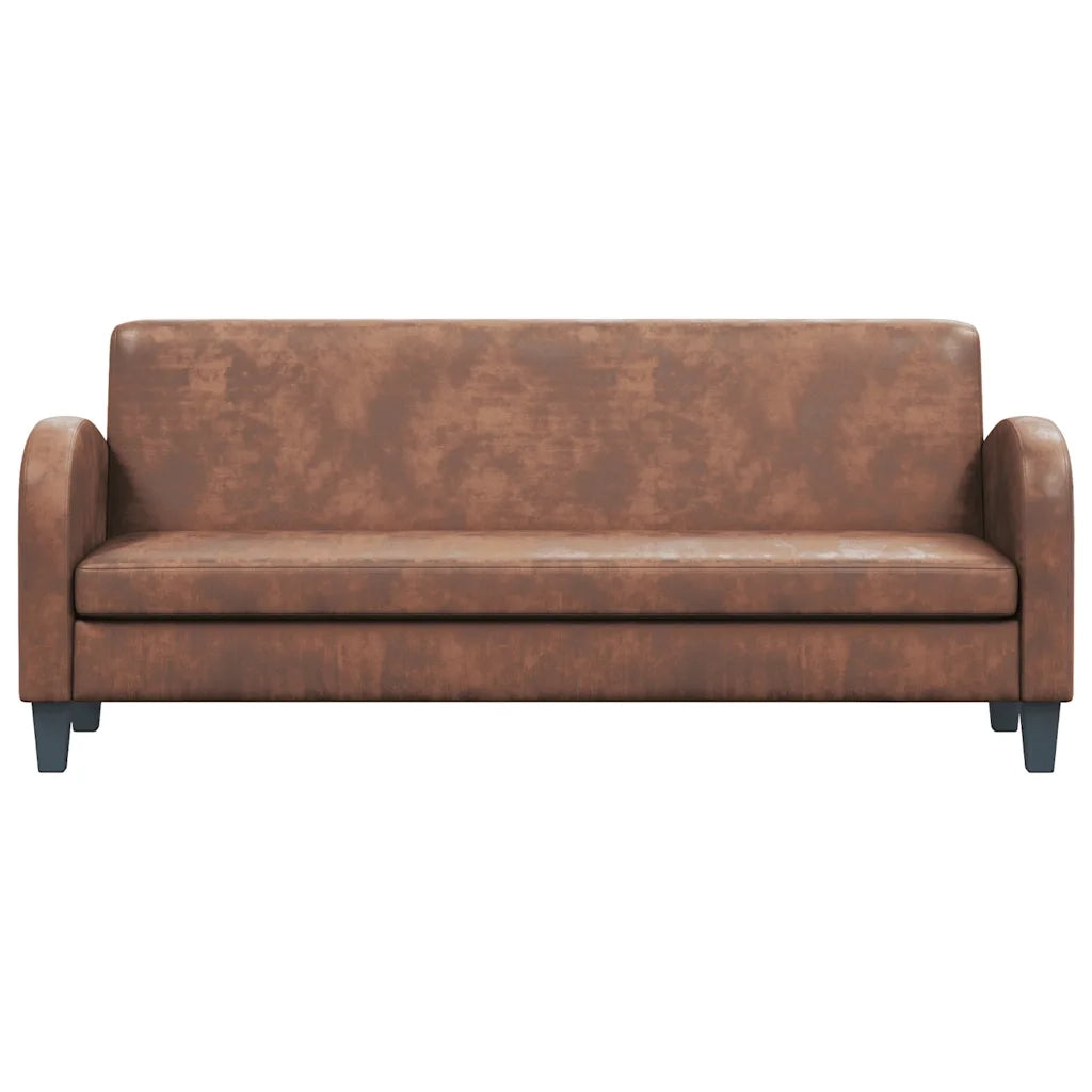 Divano a 3 Posti-Sofa 3 Posti in Pelle Scamosciata Sintetica Marrone