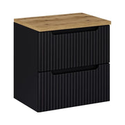 Set da bagno VANO 60cm: mobile sottolavabo con cassetti scanalati verticalmente + piano per lavabo effetto rovere