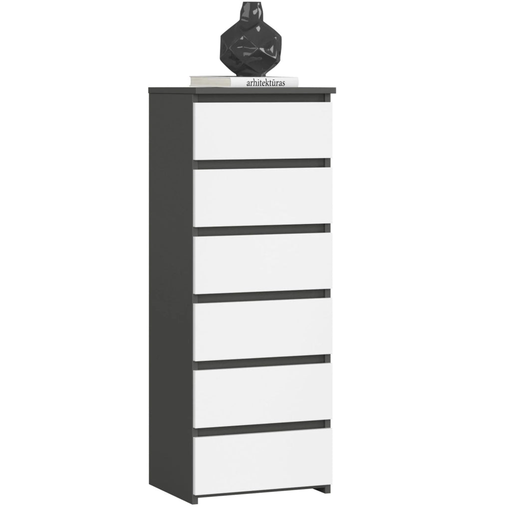 Cassettiera AKORD CL6 Cassettiera Grigia Grafite 40 cm 6 cassetti inserto frontale Bianco 40x35x109 cm