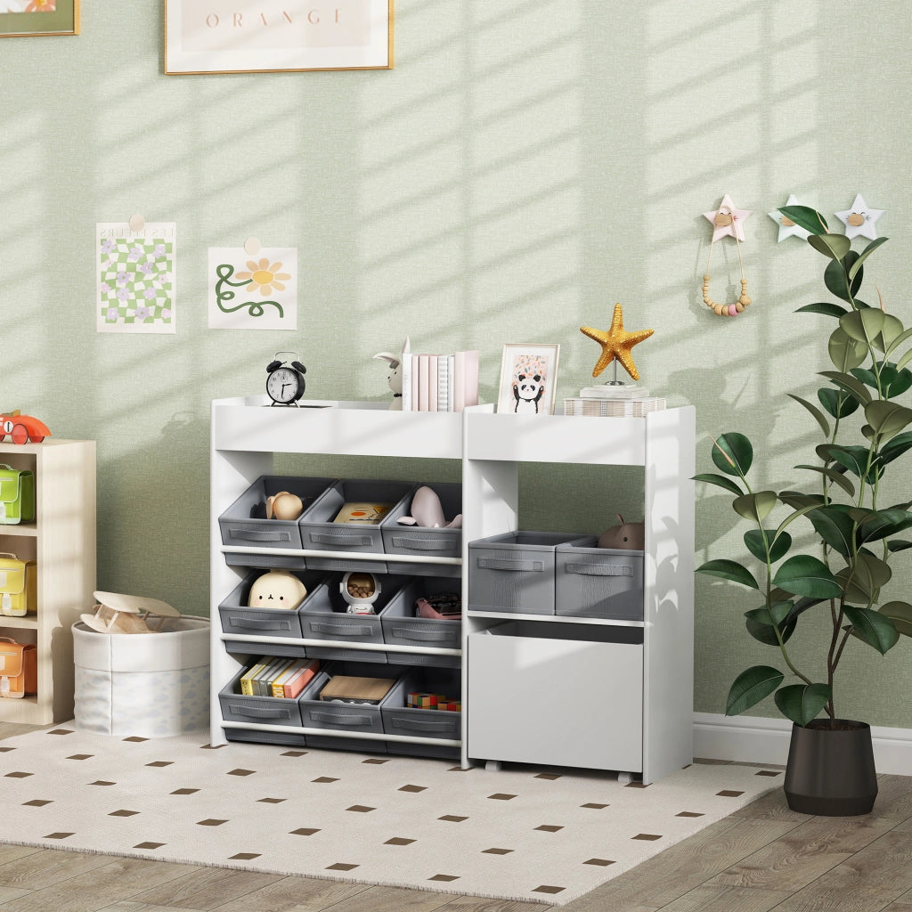 Mobile Portagiochi Bambini ¨C Xylo ¨C 11 Cestini Tessuto Bianco 105x30x80cm