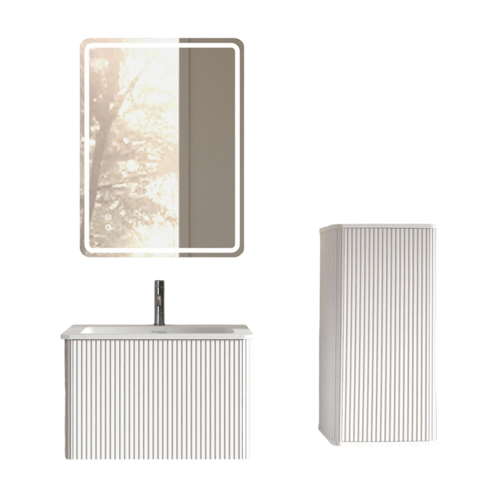 Ensemble de meubles de salon specchio LED, mobile lavabo e mobile laterale, in MDF bianco