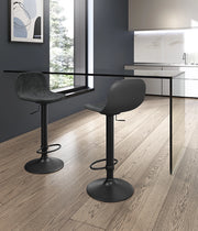Sgabello Moderno Teo con Alzata a Gas, Rivestimento in Microfibra Grigio Scuro e Struttura in Metallo Nero, Seduta Regolabile