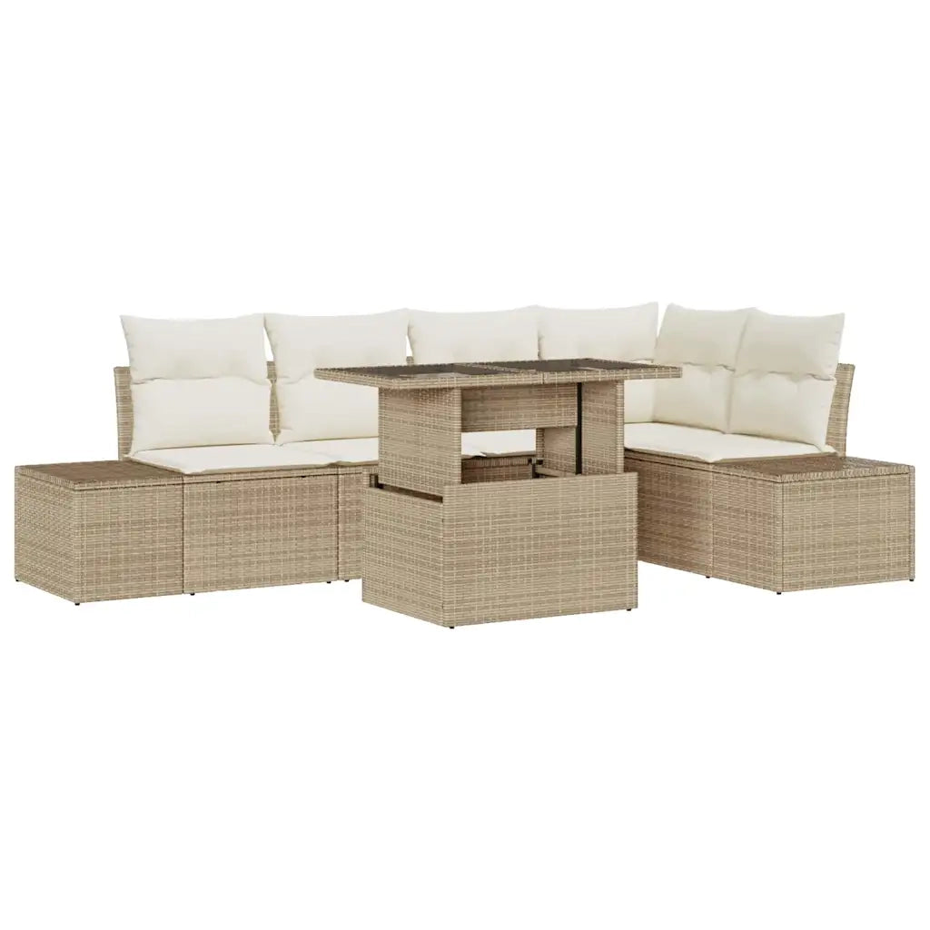 Set Divano da Giardino 6 pcs Beige Poly Rattan