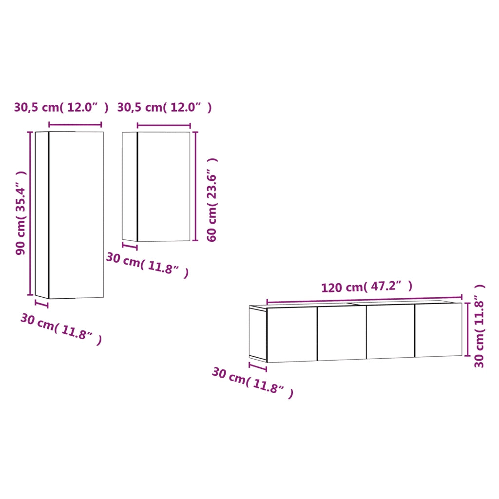 Set di Mobili Porta TV 4 pz | Armadietto TV | Mobile Porta TV Rovere Fumo in Legno Multistrato