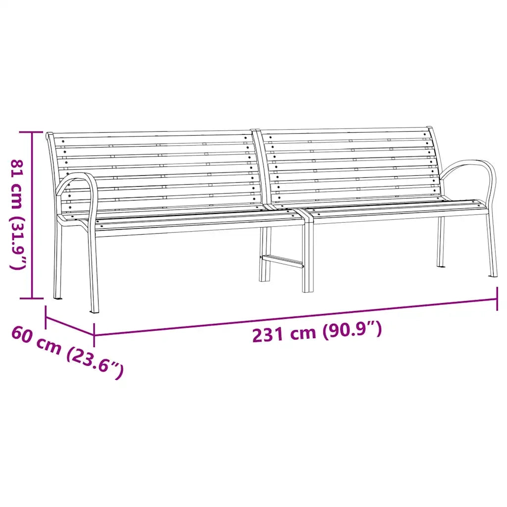 Panca Giardino Marrone 231cm Legno e Acciaio Verniciato Polvere 366539