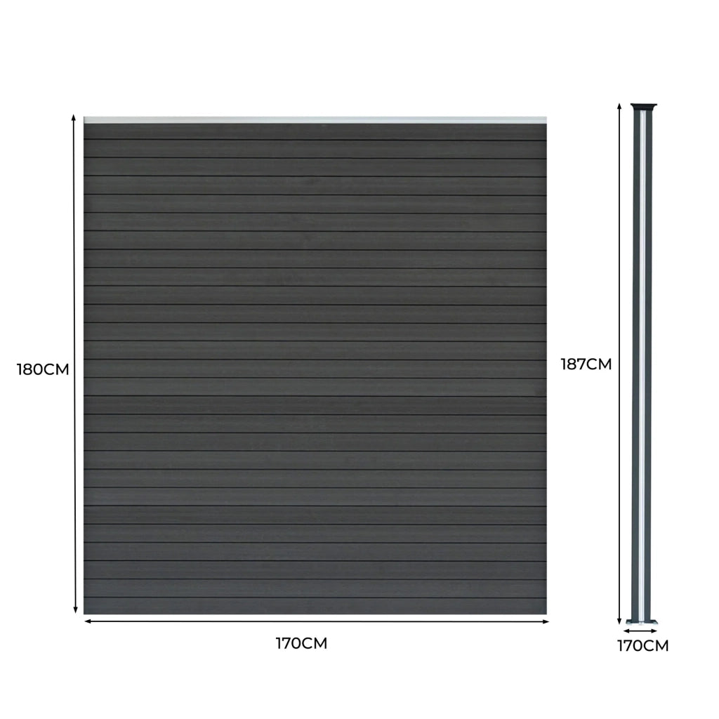 Pannelli Recinzione x4 + 5 Pali Alluminio LED Grigio Doghe PVC 185cm