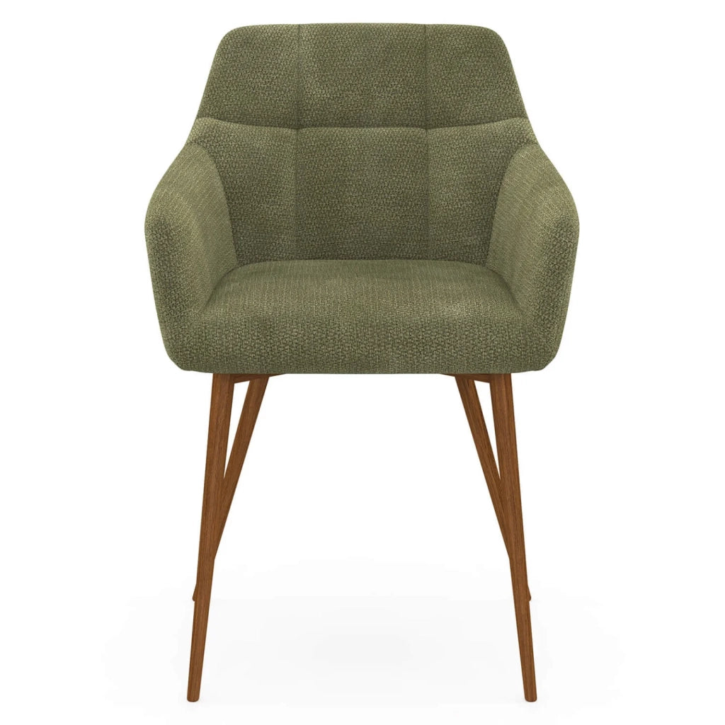 IDMarket - Set di 2 sedie GINA in tessuto di ciniglia verde con gambe effetto noce
