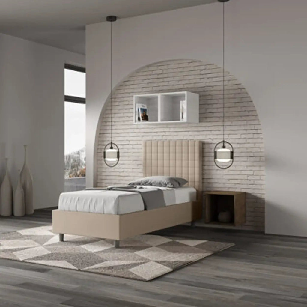 Letto singolo con rete imbottito 90x200 similpelle tortora Sunny