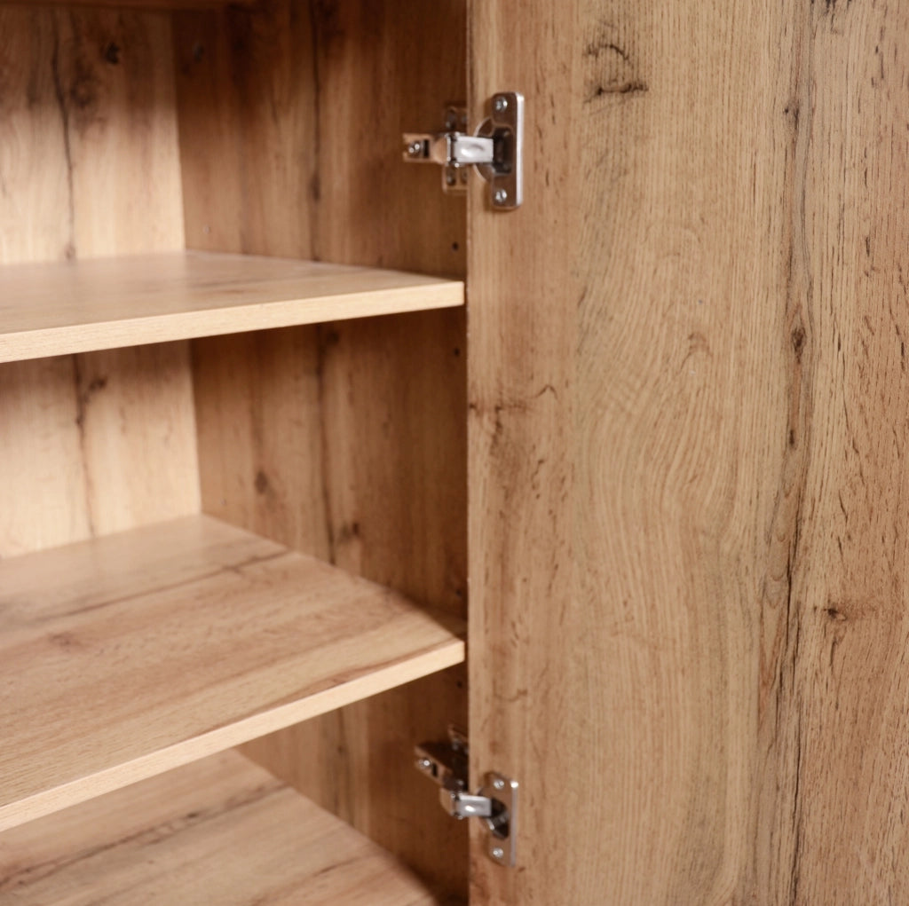 Set da ingresso 105x40x191.5 cm con specchio e panca portascarpe in MDF e truciolato nero e naturale