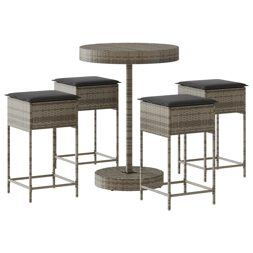 Set Bar da Giardino 5 pz | Set Salotto da Giardino con Cuscini in Polyrattan Grigio