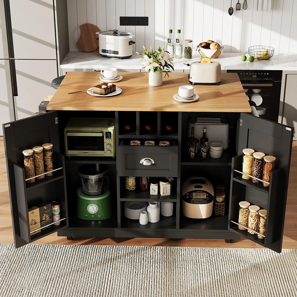 Isola cucina con piano - Xylo - nero porta-bottiglie ruote