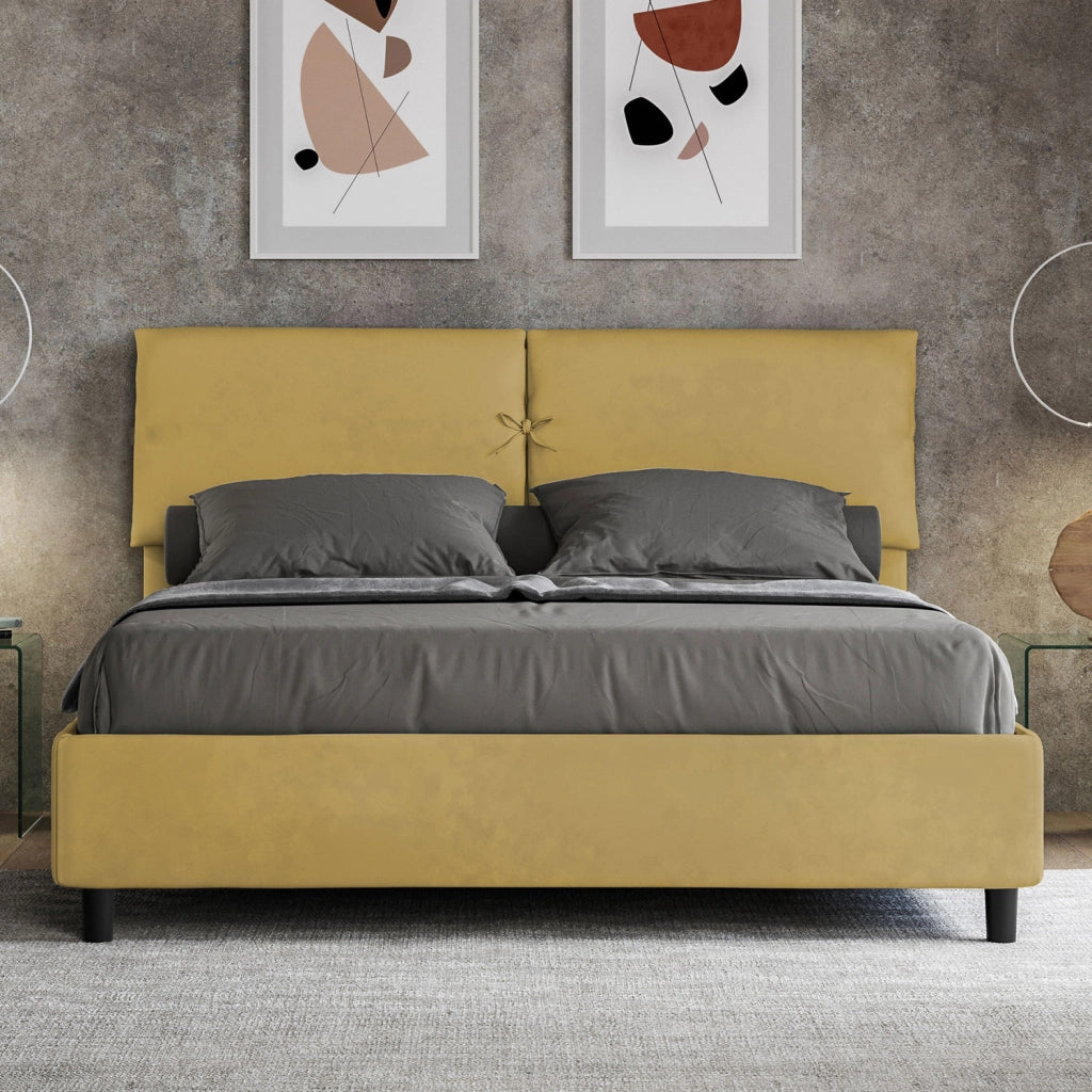 BS COM Letto matrimoniale contenitore imbottito 160x190 microfibra ocra